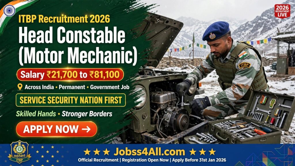 ITBP Head Constable Motor Mechanic Recruitment 2026 for 21 Posts - jobss4all.com