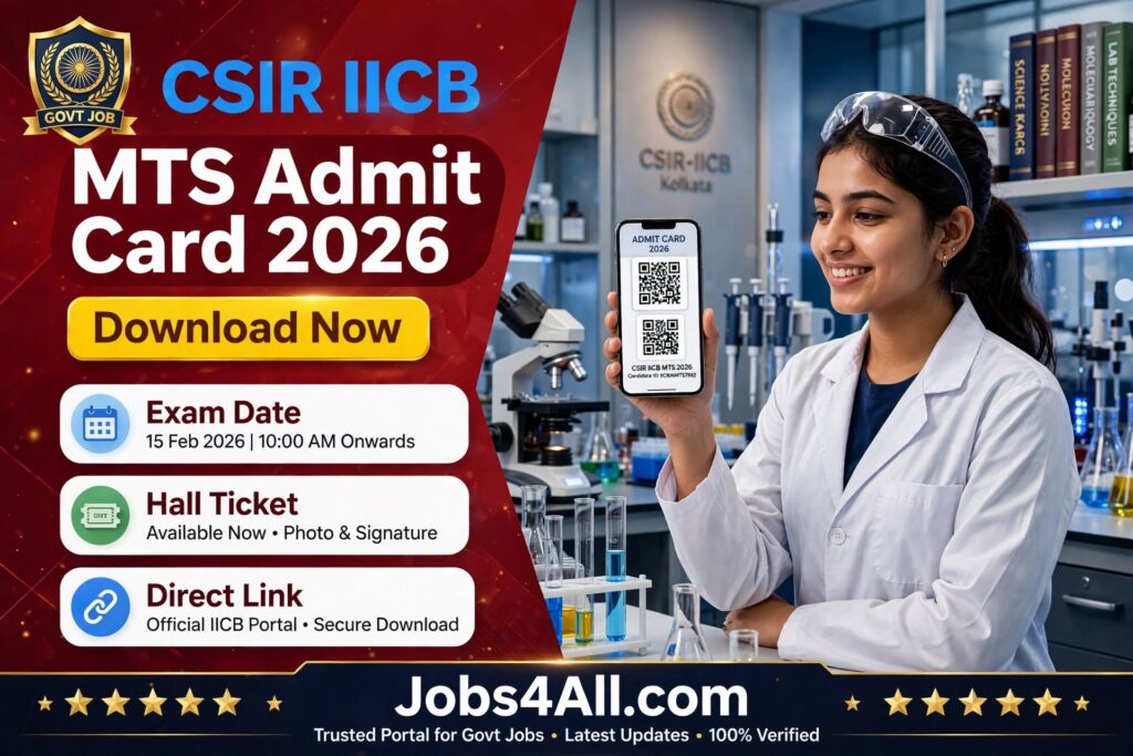 CSIR IICB MTS Hall Ticket 2026 released for 27 September exam - jobss4all.com