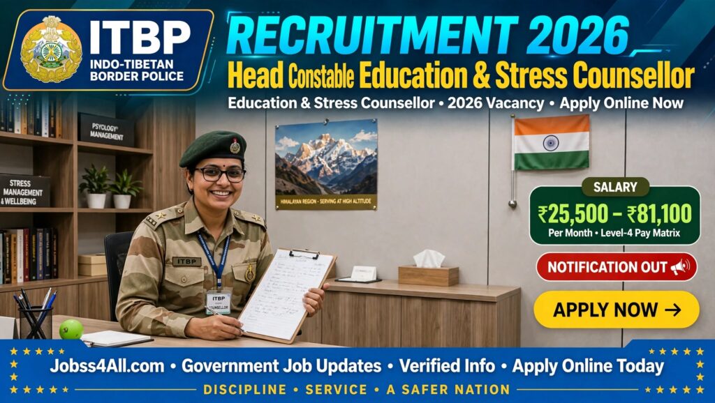 ITBP Head Constable Education and Stress Counsellor Recruitment 2026 – 16 Vacancies | jobss4all.com