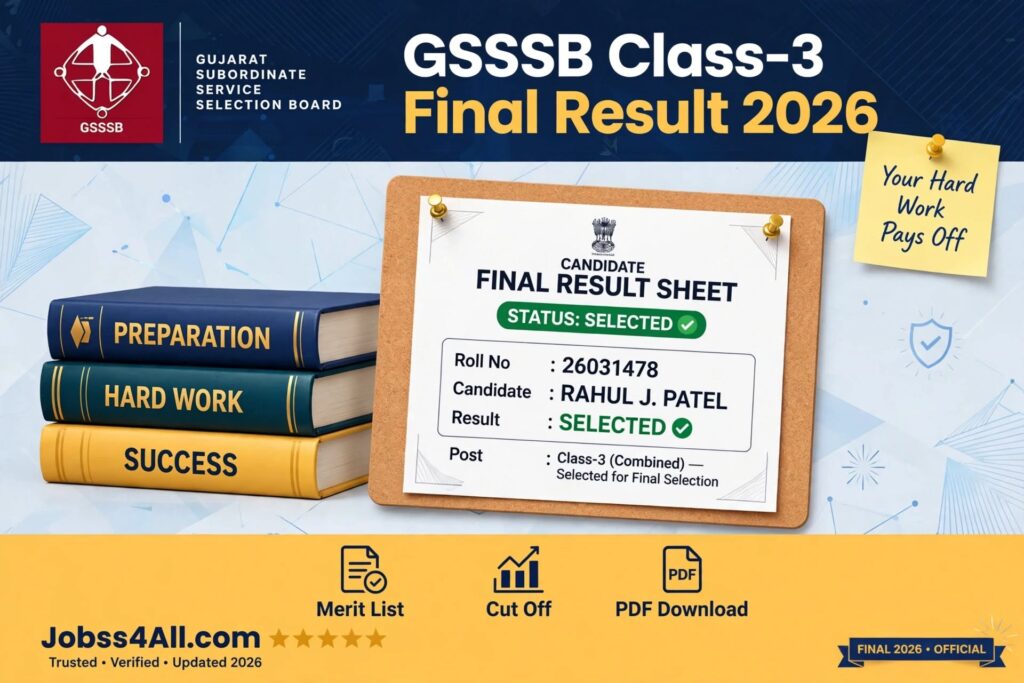 GSSSB Class-3 Final Result 2026 for Dietician and Assistant Librarian – jobss4all.com