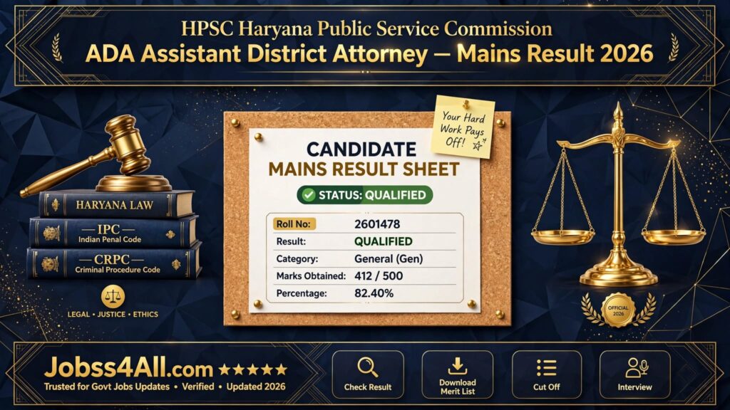HPSC ADA Mains Result 2026 Assistant District Attorney Result PDF | jobss4all.com