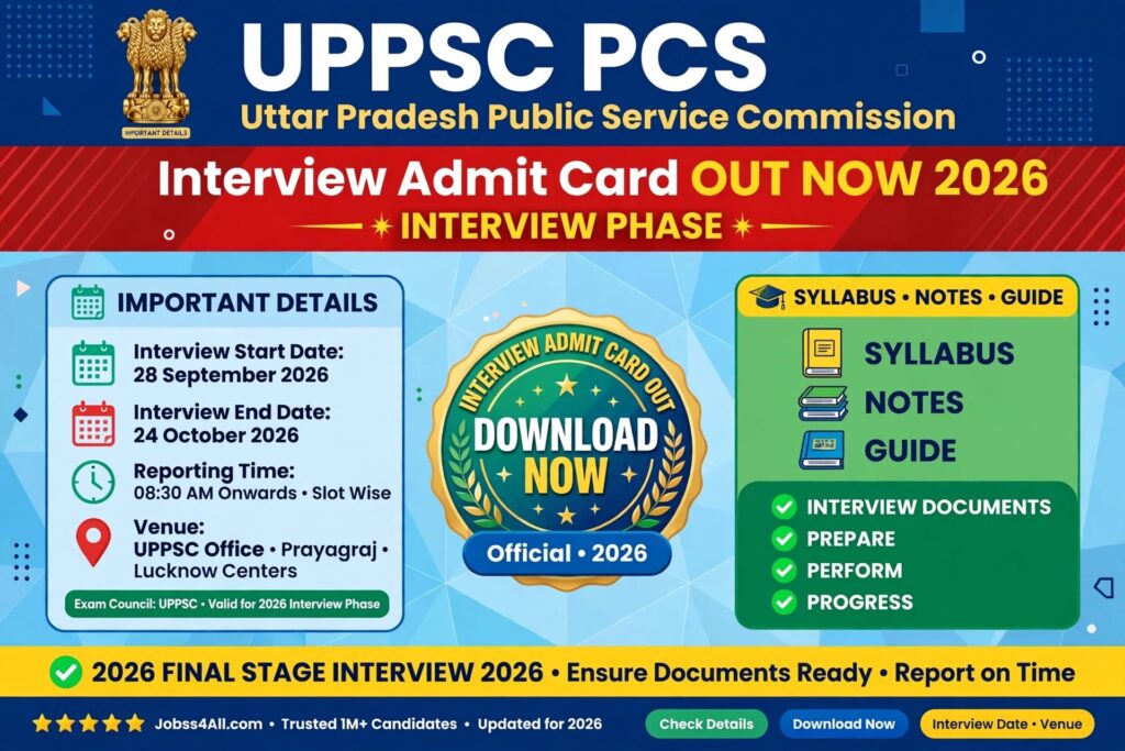 UPPSC PCS Interview Admit Card 2026 Out – Download Interview Letter | jobss4all.com