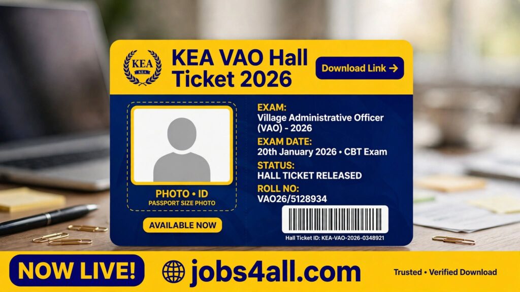 KEA VAO Hall Ticket 2026 released – download Village Administrative Officer admit card at jobss4all.com