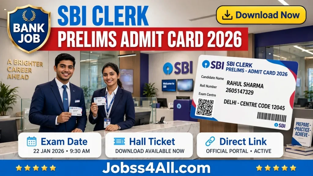 SBI Clerk Prelims Admit Card 2026 released for Junior Associate exam – jobss4all.com