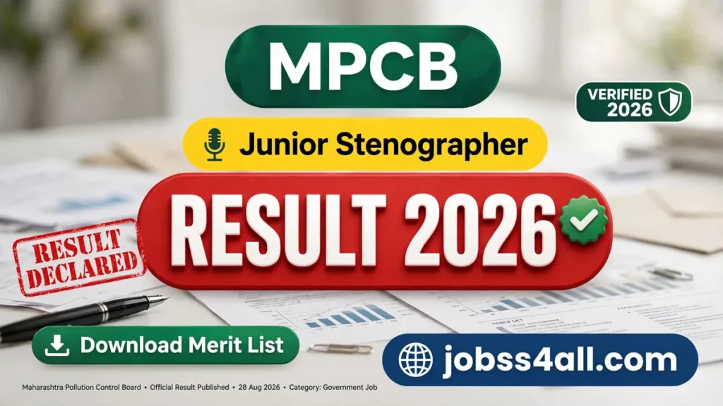 MPCB Junior Stenographer Result 2026 selection list and waiting list PDF – jobss4all.com