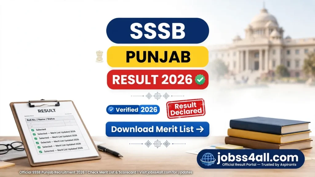 SSSB Punjab Result 2026 PDF for Warder and Matron posts, Advertisement No. 08 of 2026 – Download at jobss4all.com